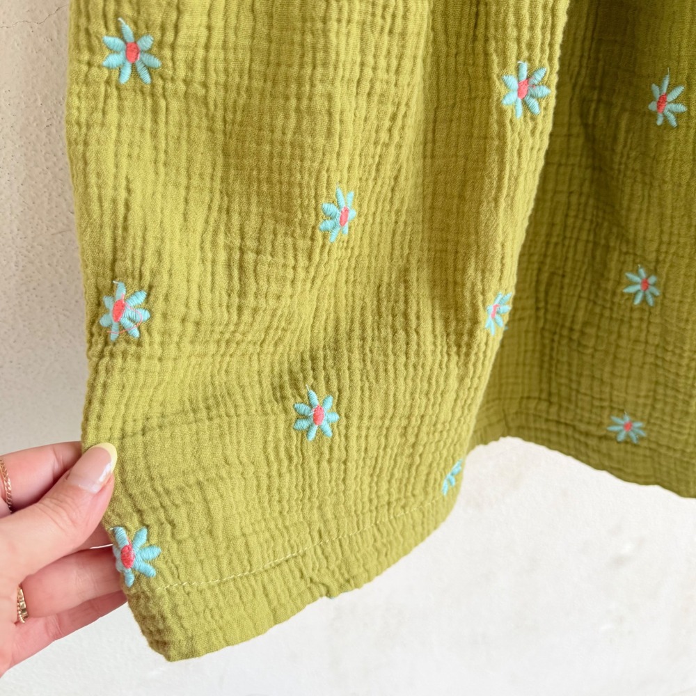 Midi Dress Smocked Puff Sleeve Floral Embroidered Gauze Cottagecore Boho Medium - Picture 2 of 9